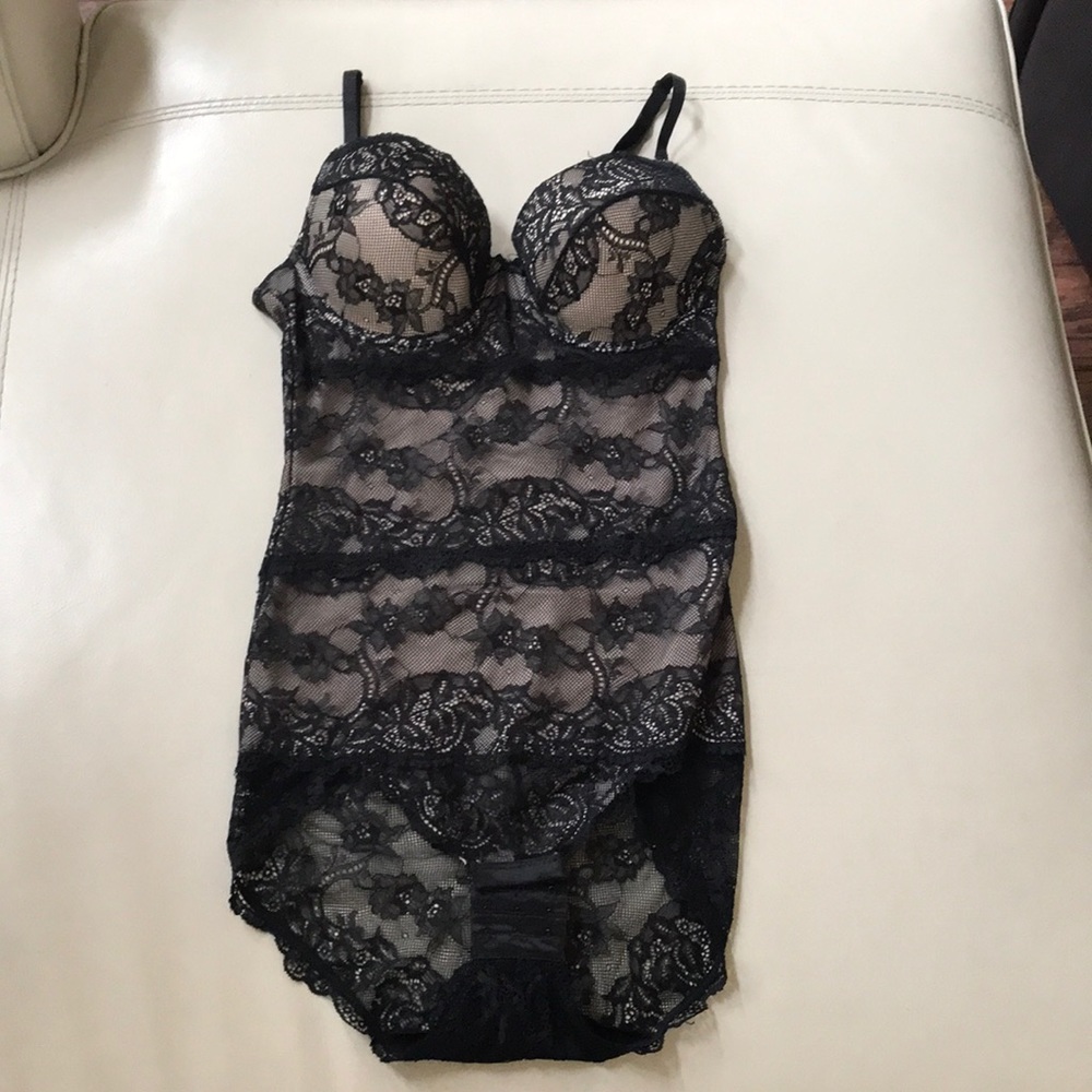 Black lace push-up bodysuit shapewear bra s 34c